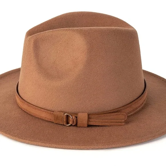 BRAND NEW UNISEX TRENDY KHAKI FEDORA HAT NWT - Picture 2 of 3